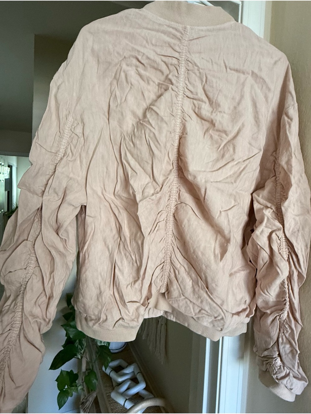 Free People Women's Light Pink Gathered-Detail Jacket